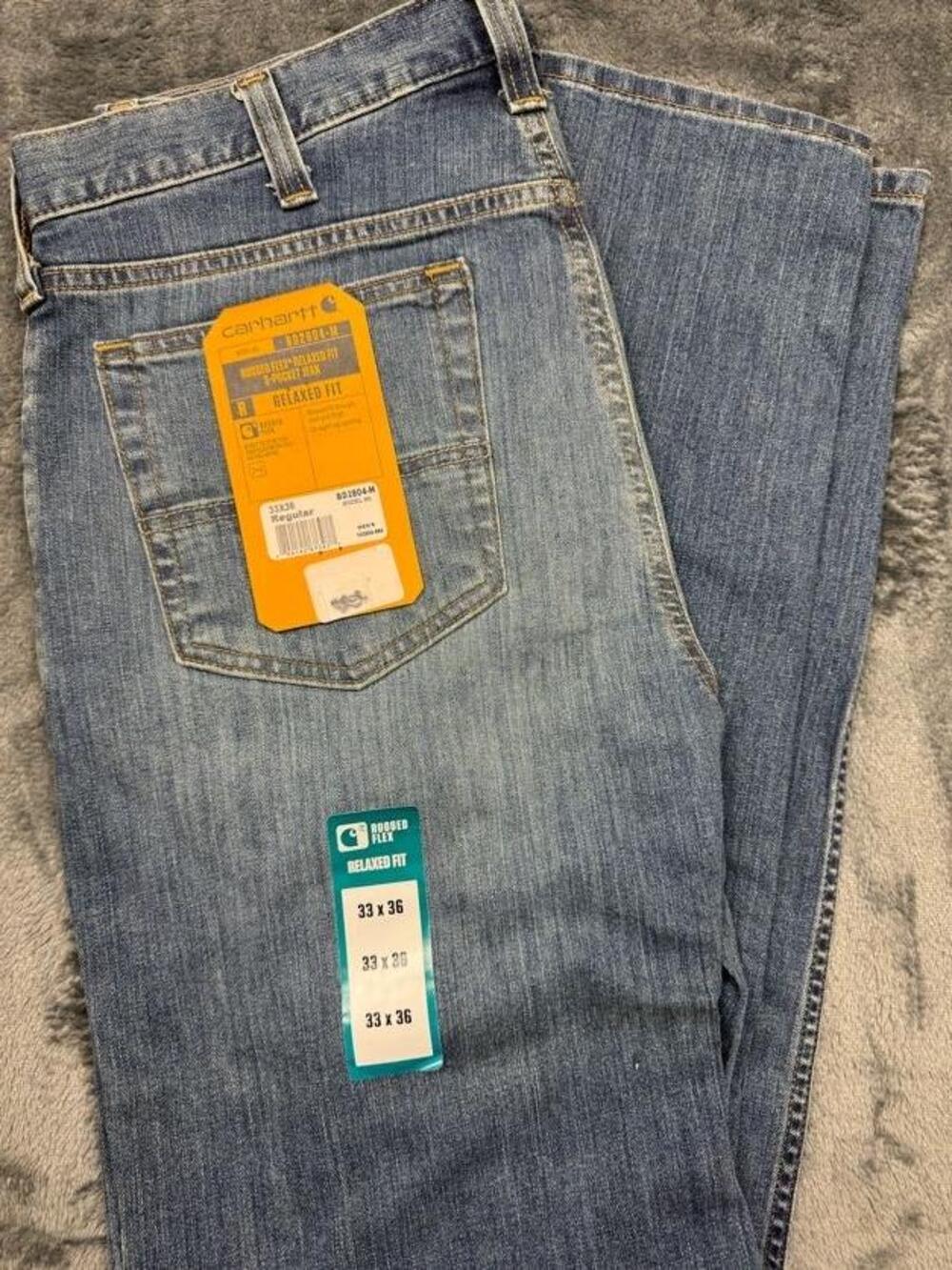 Carhartt Jeans Mens 33x36 Blue Wash Relaxed Straight Rugged Flex Denim BD2804-M